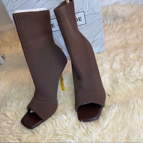 Chase & chloe Lorde Open Toe Stiletto Sock Boots - Picture 4 of 7